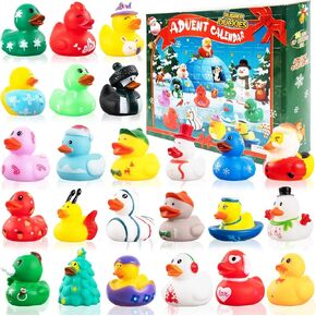 2024 Advent Calendar Christmas Ducks - 24pcs Rubber Duck Advent Calendar 24 Days of Christmas Countdown Toys Fun Duck Bath Toy for Xmas Holiday Gifts Party Favors Kids Toddlers Girls Boys