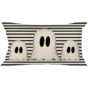 GEEORY Halloween Pillow Cover 12x20 inch Ghost Striped Lumbar Pillow Cover for Fall Halloween Decorations Halloween Pillows Decorative Pillow Cover for Couch Sofa