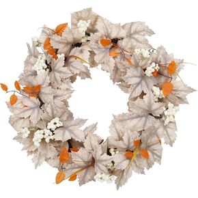 Fall Wreaths for Front Door, Artificial Autumn Maple Leaf Thanksgiving Wreath for Home Farmhouse Thanksgiving Harvest Fall Decor (15 Inch)