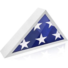 Flag Display Case for 3' x 5' Folded American Flag, Wooden Military Flag Shadow Box with HD Tempered Glass and Wall Mount for Veteran Flag Frame (Brown)