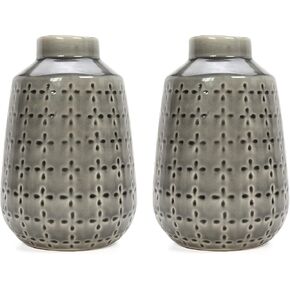 Hosley Set of 2 Grey Ceramic Vase 7.25" High. Ideal Gift for Home Weddings Party Spa Meditation Home Office