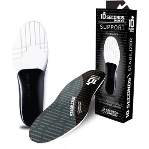 10 Seconds Stabilizer Insole, Medium Corrective Arch, Soft Support, Designed for Instability and Low-Profile Footwear, Deep Heel Cup, Anti Odor and Blister Topper (M 12.5/13.5)