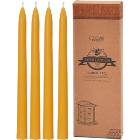Viyffo 8 Inch Natural Beeswax Taper Candles Set of 6 Unscented, Dripless, Smokeless Long Tall Tapered Candlesticks Wedding Home Decor Dinner