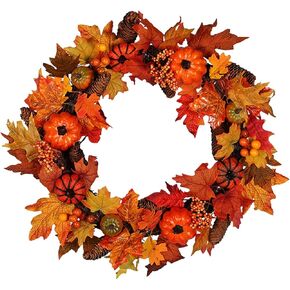 Pumpkin Wreath Thanksgiving Autumn Harvest Wreath Front Door Garland for Halloween Thanksgiving Day Wall Hanging Decoration