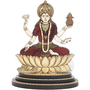 4 Inch Goddess Lakshmi Wood Carved Statue in Exotic Hard Woods - Multi Layered Hand Made Wooden Goddess Lakshmi Idol for Car Dashboard, Home, Office, and Travel