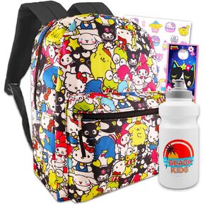 Hello Kitty and Friends Backpack for Girls - Bundle with 16" Hello Kitty Backpack with Front Pocket Plus Hello Kitty Stickers, Water Bottle, More | Hello Kitty and Friends Backpack for School
