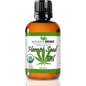 Mayan's Secret USDA Organic Cold-Pressed Unrefined Hemp Seed Oil, 4 fl oz Glass Bottle & Dropper