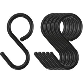 HARFINGTON 6pcs S Hooks 3.5" Plastic Hanging S Shaped Hooks Large S Hanger Closet Rod Hooks for Hanging Kitchen Utensils Cups Plants Jewelry Jeans Clothes Towels Tools, Black