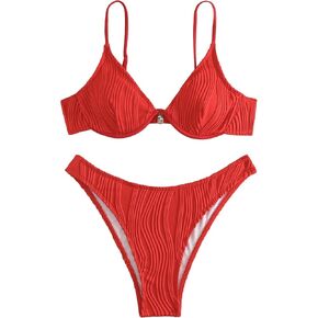 SHENHE Women's Sexy Two Piece Solid High Cut Underwire Triangle Bikini Swimsuit