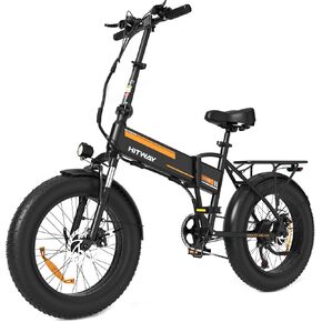 HITWAY BK10M Folding All Terrain Electric Bike for Adults, 20 x 4 Inch Fat Tires, 750W Motor, 48V 12Ah Removable Battery, 22-55 Mile Range, 7 Speeds with Pump and Lock, Black