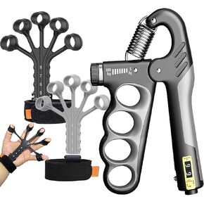 Hand Grips Strengthener, Grip Strength Trainer -Adjustable Resistance 11-220 Ibs Forearm Workout with Digital Counter, Finger Exerciser, Fingers Grip Strength Trainer Combo Set