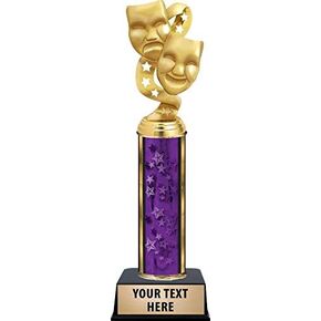 Crown Awards Drama Masks With Stars Trophies, Personalized Purple Drama Masks With Stars Trophy With Custom Engraving Prime