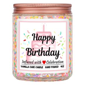 Homsolver Birthday Candle Gifts for Women and Men, Vanilla Scent Happy birthday Handmade Candles, Ideal Birthday Gifts for Women, Happy Birthday Candles with Candy granule decoration, Birthday Decor