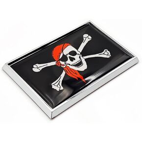 Pirate Jolly Roger with Red Bandana Flag Sticker Emblem Decal Car Chrome Flags, 2 Pack, 3 x 2 inches