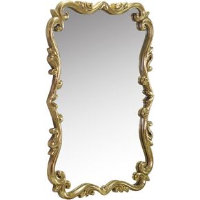 Gold Mirrors for Wall,Vintage Wood Frame Arched Full Length Mirror, Scalloped Decorative Mirror for Bathroom Vanity,Bedroom,Living Room, Entry Way,Hallway 15.7X23.8 Inch