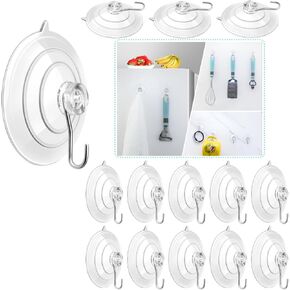 14 Pack Suction Cup Hooks,1.77 Inches Strongest Clear PVC Suction Cups with Metal Hooks, Removable Small Suction Cups for Window Glass Shower Wall (Hold Up to 3Lbs)
