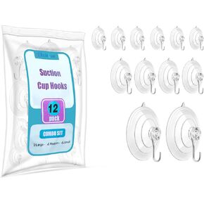 14 Pack Suction Cup Hooks,1.77 Inches Strongest Clear PVC Suction Cups with Metal Hooks, Removable Small Suction Cups for Window Glass Shower Wall (Hold Up to 3Lbs)