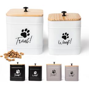 DD 2 Pack Dog Treat Container for Countertop, White Dog Treat Jar with Airtight Lid, Dog Cookie Jar for Kitchen Counter, Metal Pet Treat Organizer, Small Dog Treat Canister Farmhouse Dog Food Storage