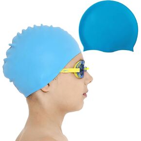 Blue Swim Cap - Suitable for Kids, Youth and Adults of Small Head - Waterproof Swim Cap - high-Elasticity Silicone - Swim caps - Swimming Cap - Youth Swim Cap - Teen Swim Cap in Kuwait
