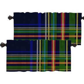 Batmerry Blue Green Checkered Valance Curtains, Scottish Tartan Blue Green Red Plaid Window Treatment Kitchen Valances Multilayer Polyester Blackout for Living Room/Bathroom, 2 Pack 52x18 inches