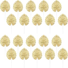 20pcs Artificial Palm Leaves 30cm Golden Palm Leaves for Tropical Island Theme Party and DIY Projects