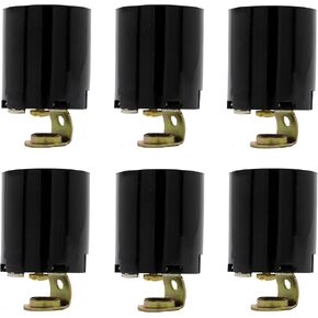 Creative Hobbies® ELT5561A Phenolic (Bakelite) Medium Base E26 Fixture Socket, for Incandescent Bulbs, One-Piece Keyless with Hickey, Black, Pack of 6