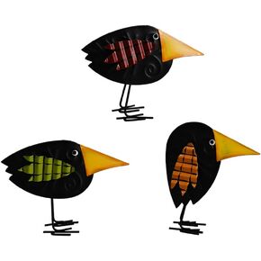 Morning View Metal Bird Decor Crow Statue Figurines Fall Small Raven Ornaments for Table Autumn Thanksgiving Home Decorations Room Outdoor Garden Yard Art Halloween Fence Set of 3