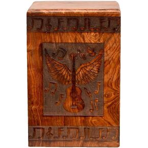 leatherooze Plant Urn with Muslin Cloth Solid Wooden Urn for Adult Human Ash Cremation Funeral Handcrafted Wood Urn Decorative Urn Large Urn Interior (Guitar urn-010)