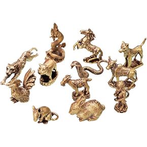 Bring Luck and Charm to Your Home or Office with This Set of 12 Thai Zodiac Mini Statues (12 Collectible Figurines), Durable Brass, Gold Finish, Feng Shui Decor for Any Occasion.