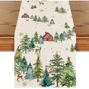 Artoid Mode Xmas Trees Silhouette Christmas Table Runner, Seasonal Winter Kitchen Dining Table Decoration for Home Party Decor 13 x 120 Inch