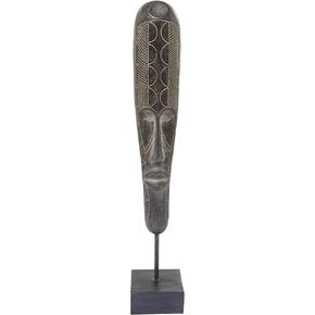 Deco 79 Polystone Mask Decorative Sculpture Slim African Tribal Home Decor Statue with Cream Geometric Carvings, Accent Figurine 4" x 4" x 24", Brown