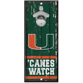 WinCraft NCAA Miami Hurricanes 5x11 Wood Sign Bottle Opener, Team Colors, 5"x11"