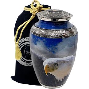 Handcrafted Cremation Urn Memorial Container Jar Pot | Beautiful Cremation Urn for Adult Ashes, Funeral Urn Human Ashes | Bald Eagle (Large)