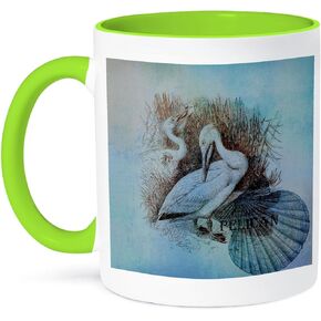 3dRose mug_79355_4 "Aqua Pelican Beach Theme Art" Two Tone Black Mug, 11 oz, Multicolor