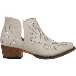 ROPER Womens Ava Glitz Tooled-Inlay Snip Toe Casual Boots Ankle Low Heel 1-2" - Off White