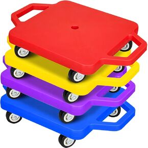 4 Pcs Sports Scooter Board with Handles Sitting Scooter Board Colored Plastic Casters Sport Floor Scooter Board Children Gym Indoor Outdoor Activities Play Equipment (Pink,Yellow,Blue,Green)