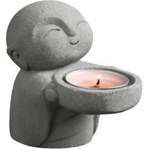 Mini Baby Buddha Sandstone Statue, Zen Monk Statue, Tea Light Holder for Feng Shui, Zen, Spiritual, and Buddha Decor - Bring Good Luck and Mindfulness to Your Home
