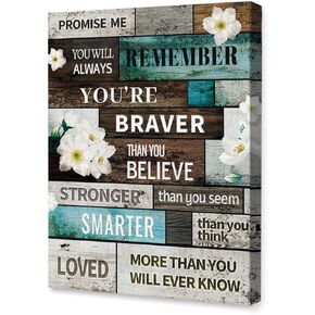 LISTNGBO You're Braver Than You Believe Canvas Wall Art,Inspirational Flowers Canvas Painting Wall Decor for Girls Women Daughter Home Office Bedroom Dorm