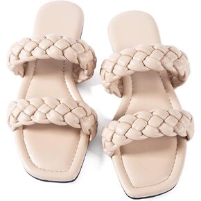 Mtzyoa Women's Sandals Casual Braided Dressy Summer Square Toe Quilted Flat Sandals