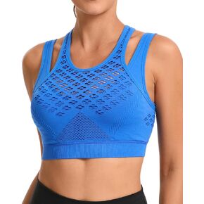 RUNNING GIRL Sports Bras for Women High Support,Seamless Ribbed Longline High Neck Sports Bra Racerback Padded Crop Top Yoga