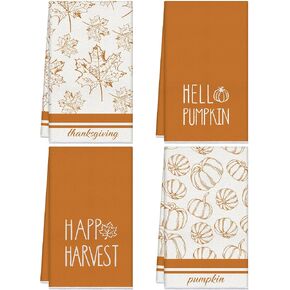 Macarrie 4 Pcs Fall Kitchen Towels Hello Pumpkin Hand Dish Maple Leaves Tea Towels Happy Harvest Autumn Decoration for Farmhouse Bathroom Thanksgiving Housewarming Gift,18 x 26 Inch