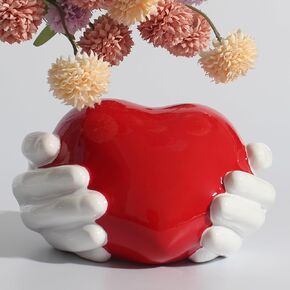 Heart Shaped Urns for Human Ashes,Creative Hand Holding Heart Urn Funeral Urn for Ashes Men Women Decorative Heart Urn Stand for Male Female (Red Medium)