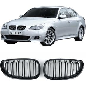 SHELITA Glossy Black M-Color Kidney Grille Grill E60 Sport Double Slats Front Grille Bumper for BMW 5 Series E60 2004-2009