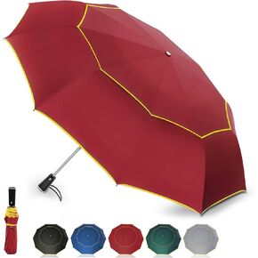 مظلة غولف كبيرة جدًا من ساتول مقاس 62 بوصة - مقاومة للرياح و10 أضلاع مزودة بفتحات تهوية مزدوجة وشرائط عاكسة للضوء تفتح/تغلق تلقائيًا للحماية من الأشعة فوق البنفسجية خفيفة الوزن وصغيرة الحجم للاستخدام في الهواء الطلق والسفر (أحمر) in Kuwait