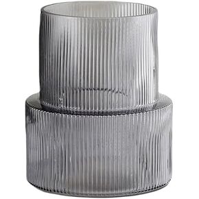 Ribbed Glass Vase, Large Glass Vase, 7.5" Tall Modern Cylinder Vase for Flowers, Living Room, Bedroom, Wedding, Party Centerpiece (7.5 inchs Grey)