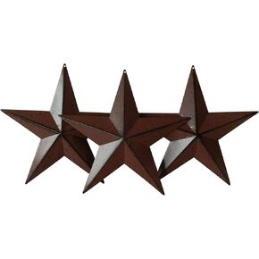 CVHOMEDECO. Country Rustic Antique Vintage Gifts Metal Barn Star Wall/Door Decor, 8-Inch, Set of 3. (Rusty)