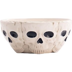 وعاء تقديم سيراميك من Bico Halloween Skull مقاس 10.4 بوصة من السيراميك الأبيض، مناسب للحلوى والشوكولاتة والبسكويت والميكروويف وغسالة الأطباق in Kuwait