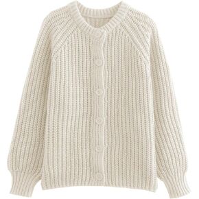 Watashi Women's Casual Long Sleeve Cardigan Round Neck Solid Color Sweater