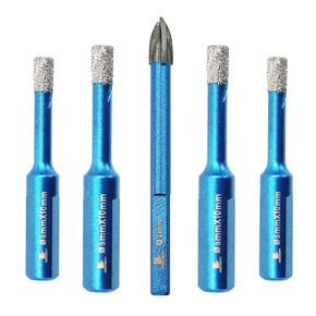 Dry Diamond Drill Bit Set,BRSCHNITT 5pcs 1/4 inch Masonry Drill Bits Set with Triangle Shank for Porcelain Tile Ceramic Stone Granite Marble,Dry Drilling Diamond Core Drill Bit Kit