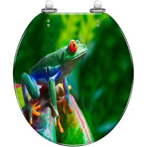 Round Toilet Seat Red Eyed Tree Frog Resin Toilet Seat Quietly Slow Close with Quick-Release Hinges Toilet Seat with Cover Easy to Clean Install